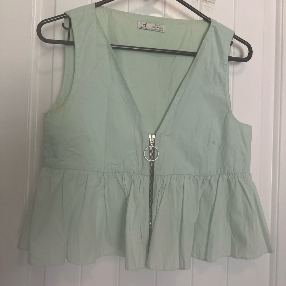 Zara Green Peplum Tank Top with Zipper, size S